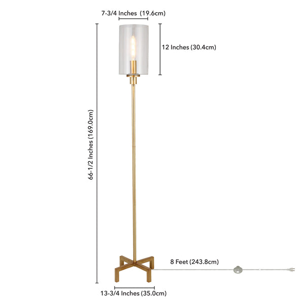 Homeroots 66" Brass Torchiere Floor Lamp With Clear Transparent Glass Drum Shade  Metal 523530