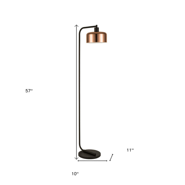 Homeroots 57" Black Arched Floor Lamp With Copper Metal Bell Shade  Metal 523537