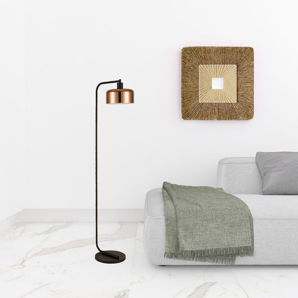 Homeroots 57" Black Arched Floor Lamp With Copper Metal Bell Shade  Metal 523537