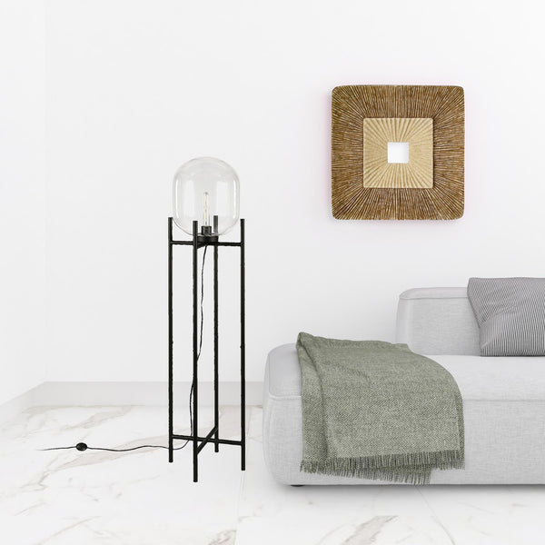 Homeroots 55" Black Novelty Floor Lamp With Clear Transparent Glass Globe Shade  Metal 523549