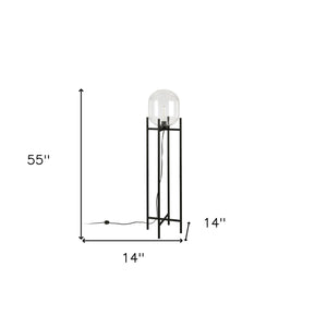 Homeroots 55" Black Novelty Floor Lamp With Clear Transparent Glass Globe Shade  Metal 523549