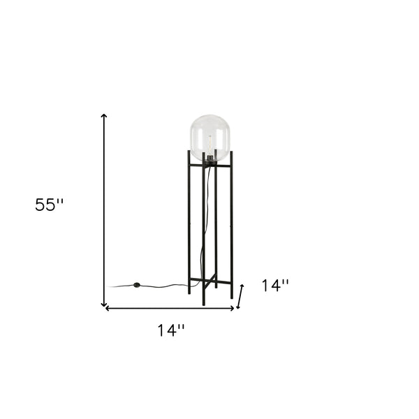 Homeroots 55" Black Novelty Floor Lamp With Clear Transparent Glass Globe Shade  Metal 523549