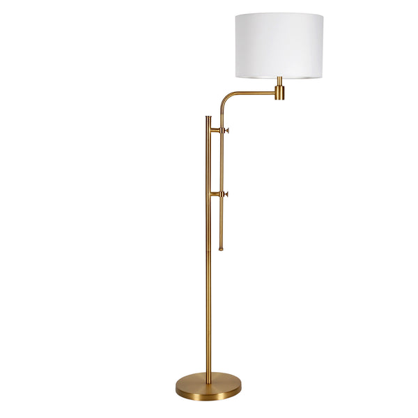 Homeroots 71" Brass Adjustable Floor Lamp With White Fabric Drum Shade  Metal 523552