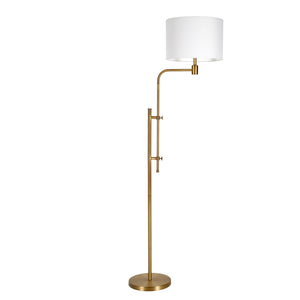 Homeroots 71" Brass Adjustable Floor Lamp With White Fabric Drum Shade  Metal 523552