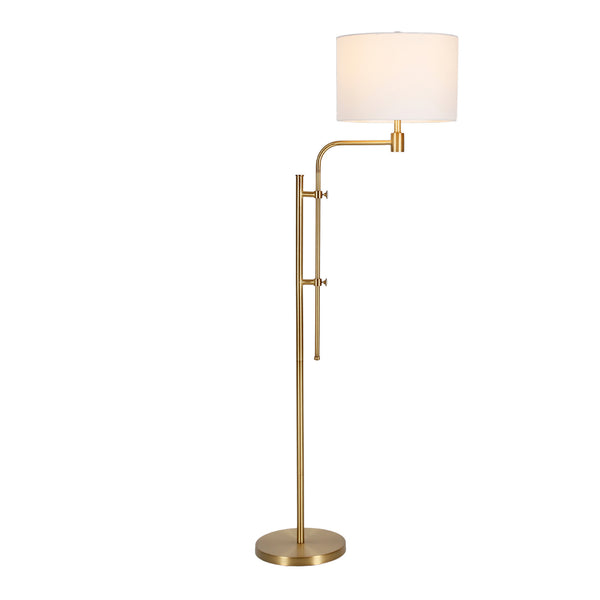 Homeroots 71" Brass Adjustable Floor Lamp With White Fabric Drum Shade  Metal 523552