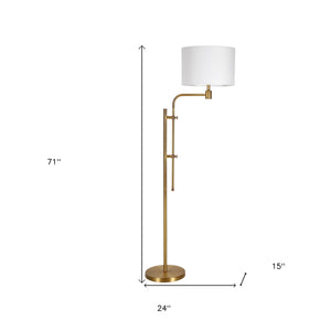 Homeroots 71" Brass Adjustable Floor Lamp With White Fabric Drum Shade  Metal 523552