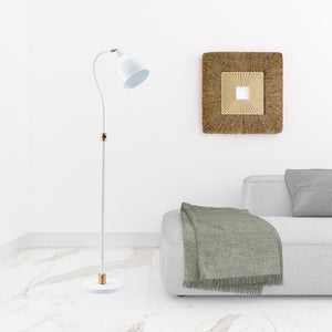 Homeroots 68" Brass Adjustable Reading Floor Lamp With White Frosted Glass Dome Shade  Metal 523562