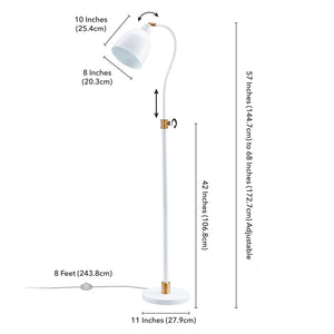 Homeroots 68" Brass Adjustable Reading Floor Lamp With White Frosted Glass Dome Shade  Metal 523562
