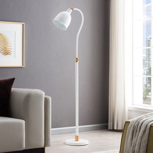 Homeroots 68" Brass Adjustable Reading Floor Lamp With White Frosted Glass Dome Shade  Metal 523562