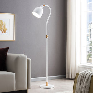 Homeroots 68" Brass Adjustable Reading Floor Lamp With White Frosted Glass Dome Shade  Metal 523562