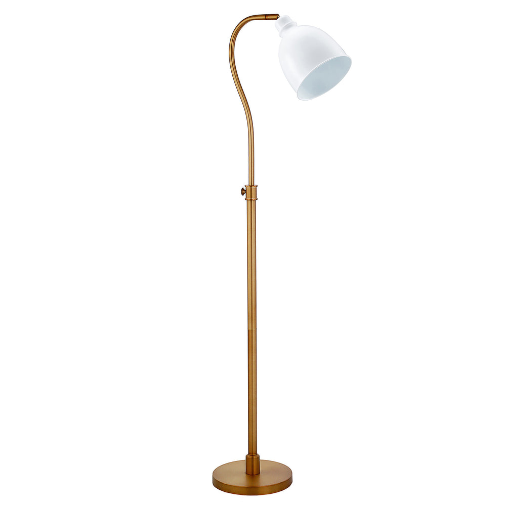 Homeroots 68" Brass Adjustable Reading Floor Lamp With White Frosted Glass Dome Shade  Metal 523563