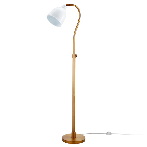 Homeroots 68" Brass Adjustable Reading Floor Lamp With White Frosted Glass Dome Shade  Metal 523563