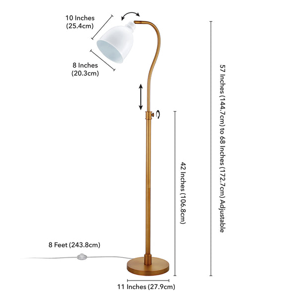 Homeroots 68" Brass Adjustable Reading Floor Lamp With White Frosted Glass Dome Shade  Metal 523563