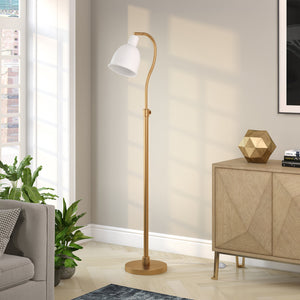 Homeroots 68" Brass Adjustable Reading Floor Lamp With White Frosted Glass Dome Shade  Metal 523563