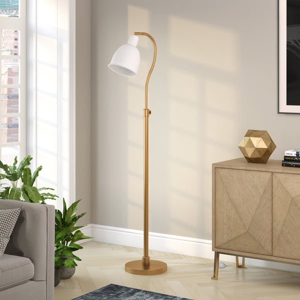 Homeroots 68" Brass Adjustable Reading Floor Lamp With White Frosted Glass Dome Shade  Metal 523563