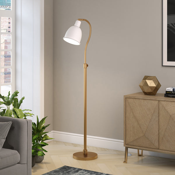 Homeroots 68" Brass Adjustable Reading Floor Lamp With White Frosted Glass Dome Shade  Metal 523563