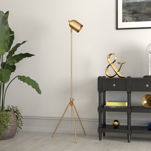 Homeroots 56" Brass Tripod Floor Lamp With Brass Dome Shade  Metal 523566