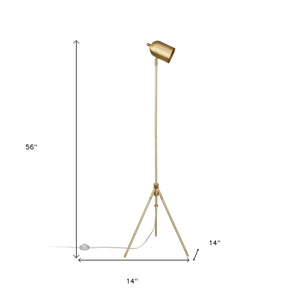 Homeroots 56" Brass Tripod Floor Lamp With Brass Dome Shade  Metal 523566