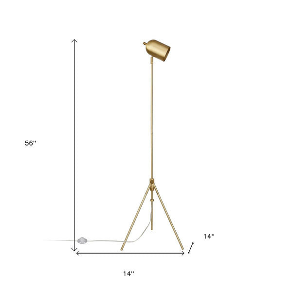 Homeroots 56" Brass Tripod Floor Lamp With Brass Dome Shade  Metal 523566