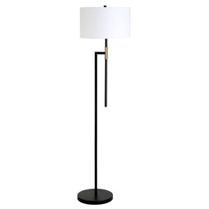 Homeroots 63" Black Traditional Shaped Floor Lamp With White Frosted Glass Drum Shade  Metal 523568