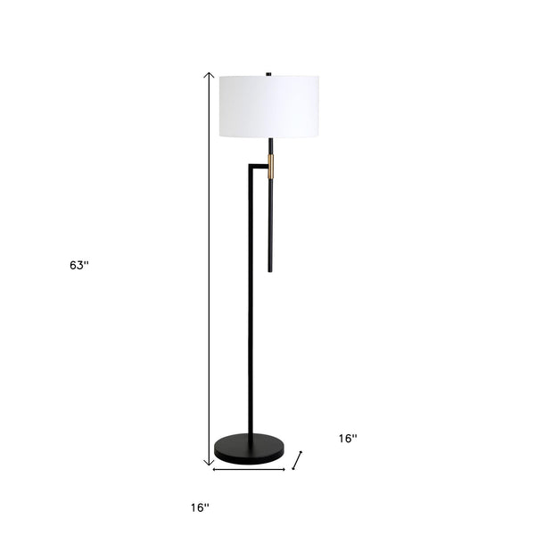 Homeroots 63" Black Traditional Shaped Floor Lamp With White Frosted Glass Drum Shade  Metal 523568