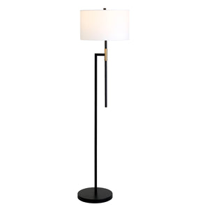 Homeroots 63" Black Traditional Shaped Floor Lamp With White Frosted Glass Drum Shade  Metal 523568