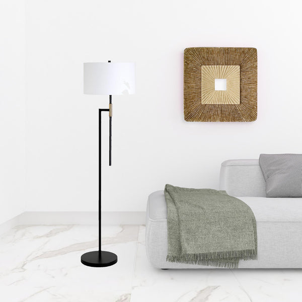 Homeroots 63" Black Traditional Shaped Floor Lamp With White Frosted Glass Drum Shade  Metal 523568