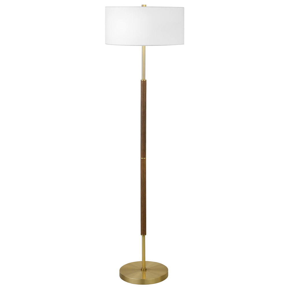 Homeroots 61" Brass Two Light Floor Lamp With White Frosted Glass Drum Shade  Metal 523571