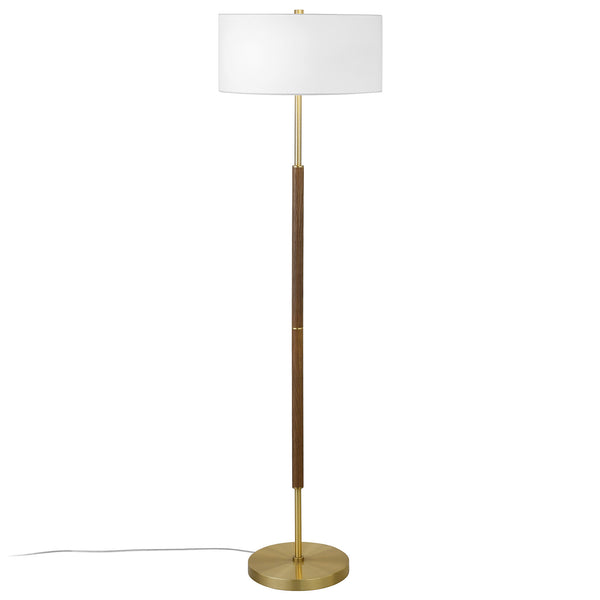 Homeroots 61" Brass Two Light Floor Lamp With White Frosted Glass Drum Shade  Metal 523571