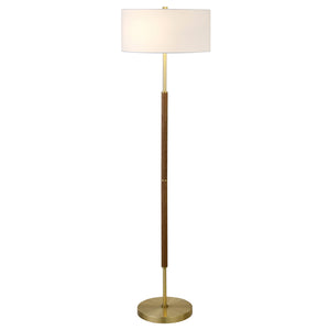 Homeroots 61" Brass Two Light Floor Lamp With White Frosted Glass Drum Shade  Metal 523571