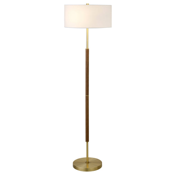 Homeroots 61" Brass Two Light Floor Lamp With White Frosted Glass Drum Shade  Metal 523571