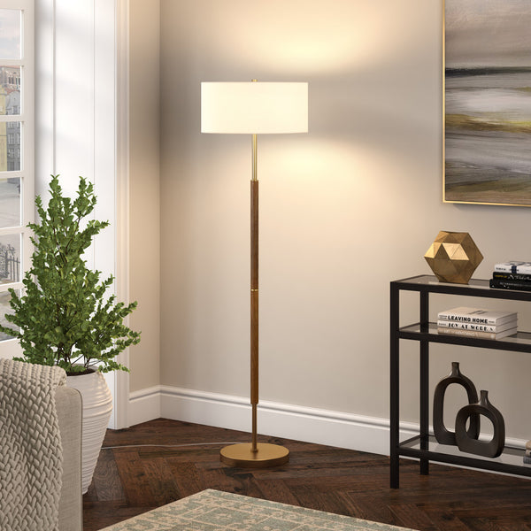 Homeroots 61" Brass Two Light Floor Lamp With White Frosted Glass Drum Shade  Metal 523571