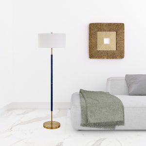 Homeroots 61" Brass Two Light Floor Lamp With White Frosted Glass Drum Shade  Metal 523576