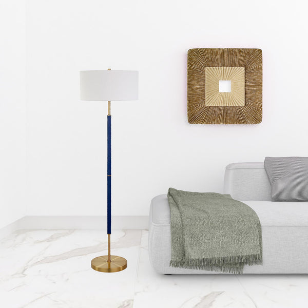 Homeroots 61" Brass Two Light Floor Lamp With White Frosted Glass Drum Shade  Metal 523576