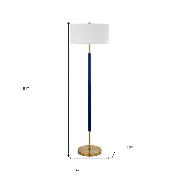 Homeroots 61" Brass Two Light Floor Lamp With White Frosted Glass Drum Shade  Metal 523576