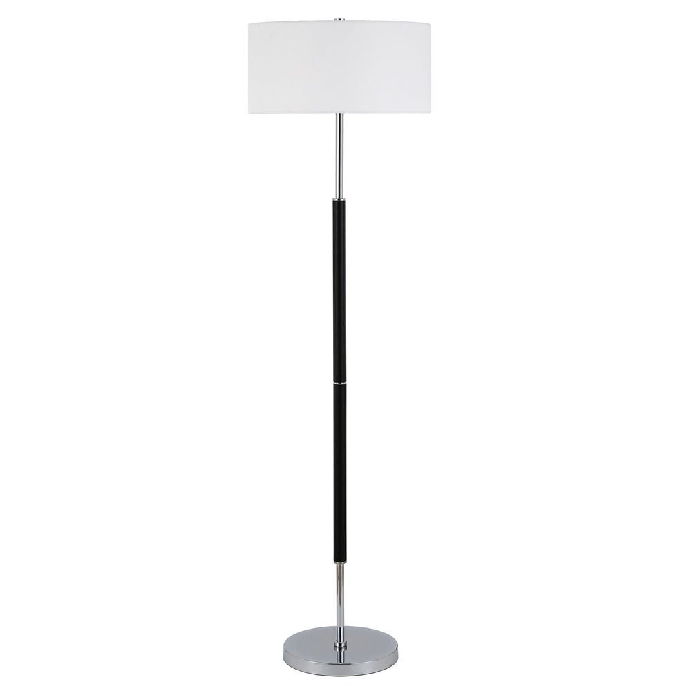 Homeroots 61" Black Two Light Floor Lamp With White Frosted Glass Drum Shade  Metal 523577