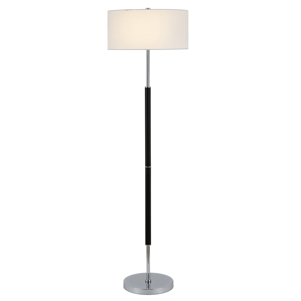 Homeroots 61" Black Two Light Floor Lamp With White Frosted Glass Drum Shade  Metal 523577