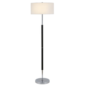 Homeroots 61" Black Two Light Floor Lamp With White Frosted Glass Drum Shade  Metal 523577