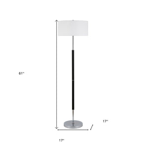 Homeroots 61" Black Two Light Floor Lamp With White Frosted Glass Drum Shade  Metal 523577