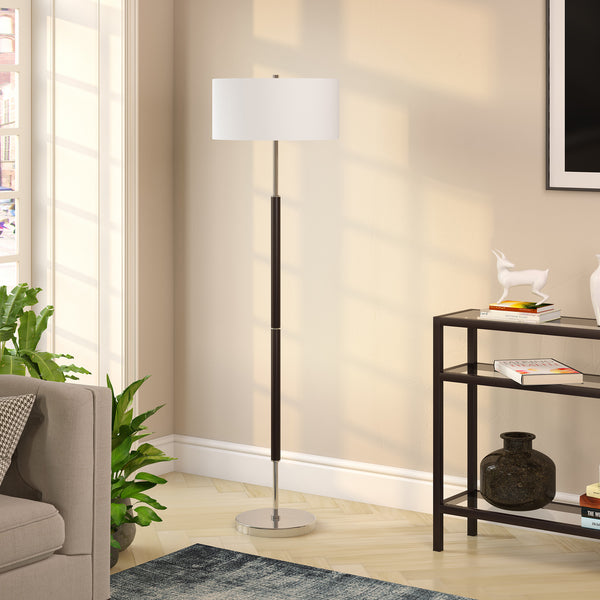 Homeroots 61" Black Two Light Floor Lamp With White Frosted Glass Drum Shade  Metal 523577