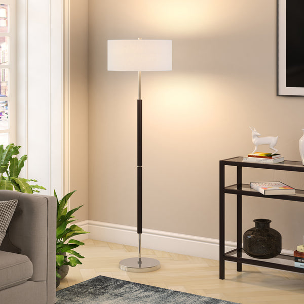 Homeroots 61" Black Two Light Floor Lamp With White Frosted Glass Drum Shade  Metal 523577