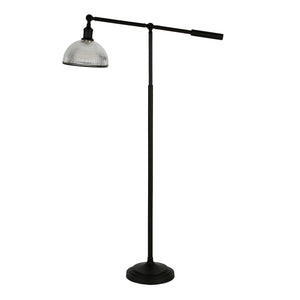 Homeroots 58" Black Swing Arm Floor Lamp With Clear Transparent Glass Dome Shade  Metal 523579