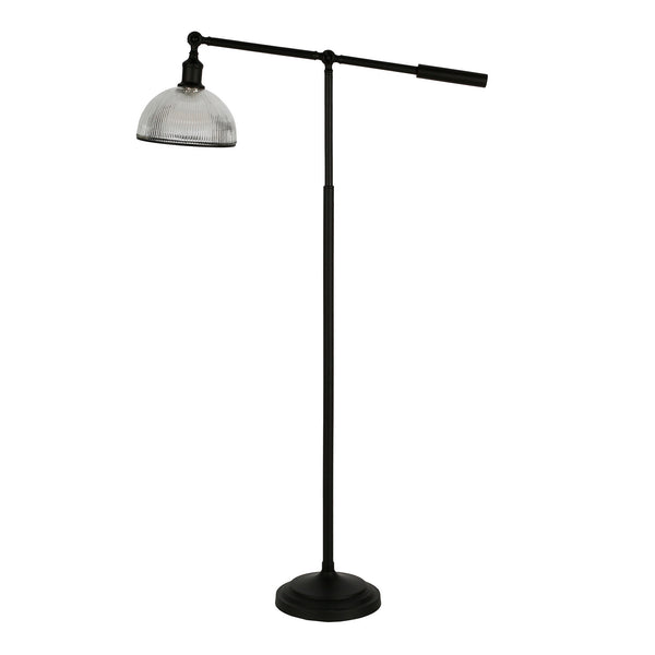 Homeroots 58" Black Swing Arm Floor Lamp With Clear Transparent Glass Dome Shade  Metal 523579