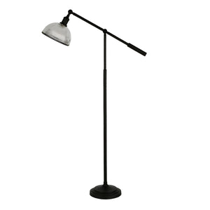 Homeroots 58" Black Swing Arm Floor Lamp With Clear Transparent Glass Dome Shade  Metal 523579