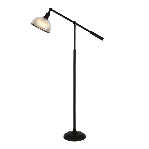 Homeroots 58" Black Swing Arm Floor Lamp With Clear Transparent Glass Dome Shade  Metal 523579