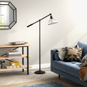 Homeroots 58" Black Swing Arm Floor Lamp With Clear Transparent Glass Dome Shade  Metal 523579