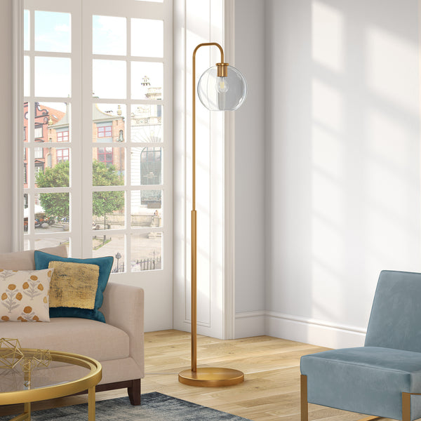 Homeroots 62" Brass Arched Floor Lamp With Clear Transparent Glass Globe Shade  Metal 523588