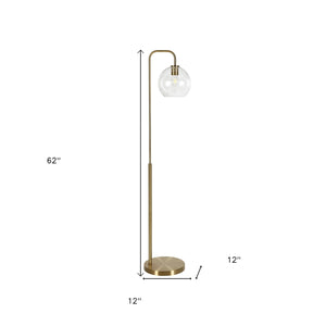 Homeroots 62" Brass Arched Floor Lamp With Clear Transparent Glass Globe Shade  Metal 523588