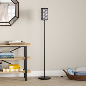 Homeroots 63" Black Torchiere Floor Lamp With Black Drum Shade  Metal 523590