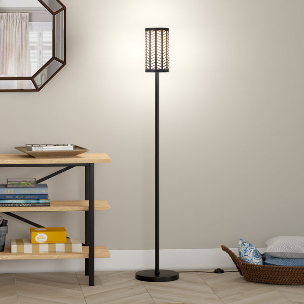 Homeroots 63" Black Torchiere Floor Lamp With Black Drum Shade  Metal 523590